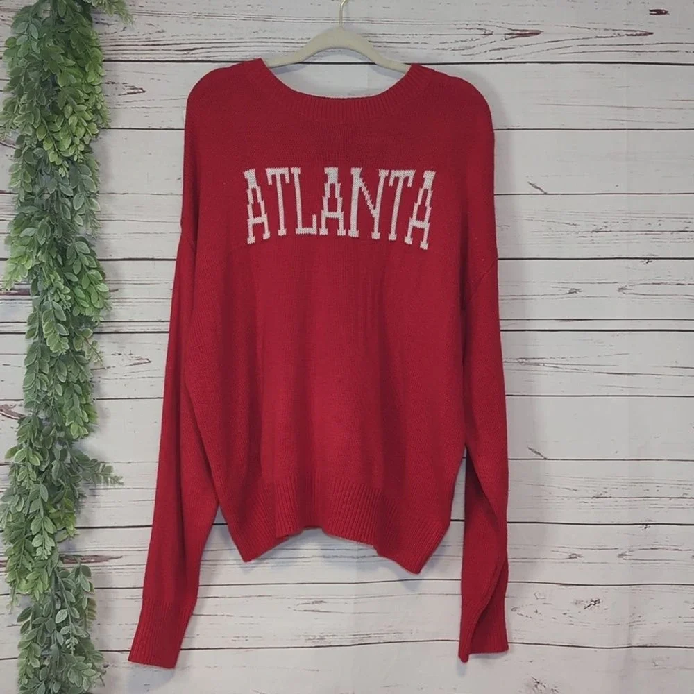 Red Sweater Atlanta and White‎ Oversized Romantic Slouchy Women's Sweater 2X